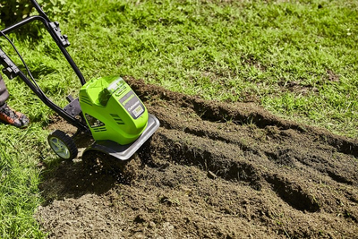 Kultivator elektrik Greenworks, 40 V, i gjelbër