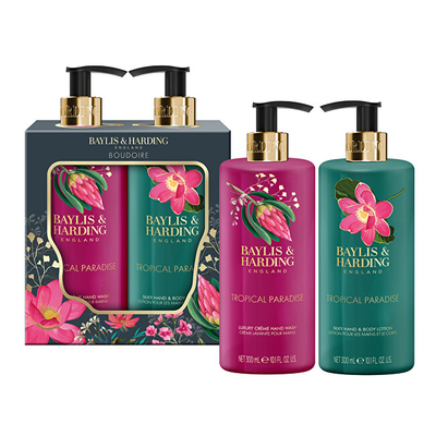 Set për duar dhe trup Baylis & Harding Boudoire Tropical Paradise, sapun i lëngshëm për duar 300 ml + losion për duar dhe trup 300 ml