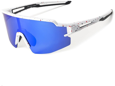 Syze sportive Rockbros, me xhama t'pularizuara, mbrojtje UV400, kornizë e bardhë me xhama blu