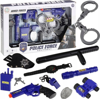 Set lodrash policie Police Force Equipment, pistoletë me tinguj, pranga dhe aksesorë, blu