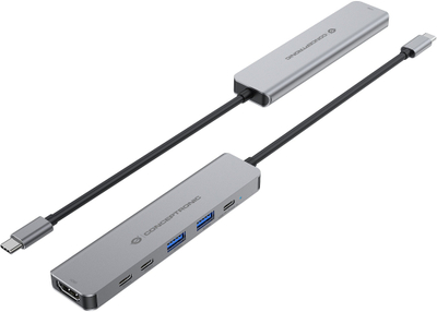 Docking station Conceptronic Dock 6 in 1, USB C, HDMI 4K, 100W PD, argjend
