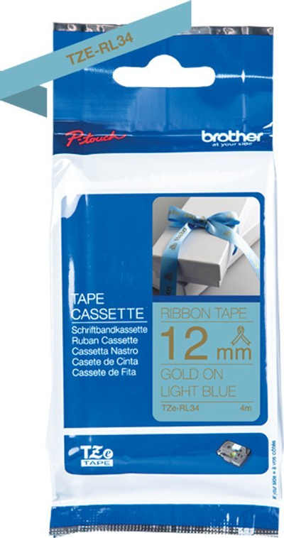 Rrip etiketa Brother TZE-RL34, 12mm x 4m, ari mbi blu