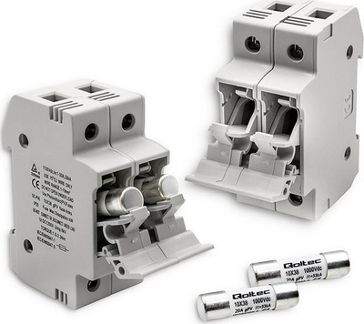 Bazë sigurimi DC Qoltec 2P 1000V 20A, për siguresa 10x38 mm, gri