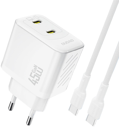 Karikues muror Dudao A28PCEU, 45W GaN, 2x USB-C PD, i bardhë