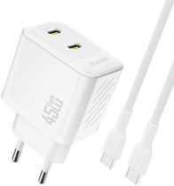 Karikues muror Dudao A28PCEU, 45W GaN, 2x USB-C PD, i bardhë