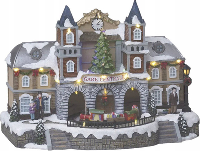 Dekoratë Krishtlindjesh Fééric Christmas Town Train, me drita dhe muzikë, polyresin, shumëngjyrëshe