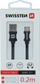 Kabllo USB Swissten Textile, USB A me USB C, 0.2m, e zezë