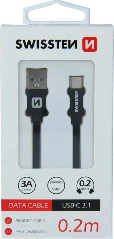 Kabllo USB Swissten Textile, USB A me USB C, 0.2m, e zezë