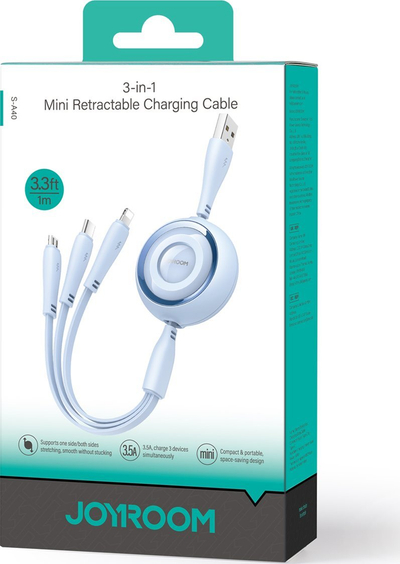 Кабел за полнење Joyroom S-A40 Colorful Series, 3in1 USB-A во USB-C Lightning microUSB, 1m, сина