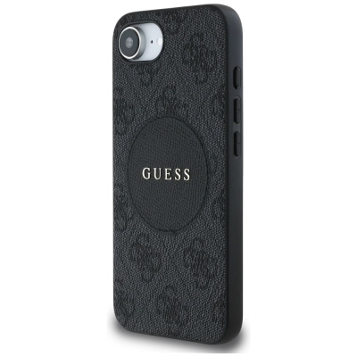 Маска за телефон Guess 4G Circle Classic Logo MagSafe за iPhone 16e, еко кожа, црна