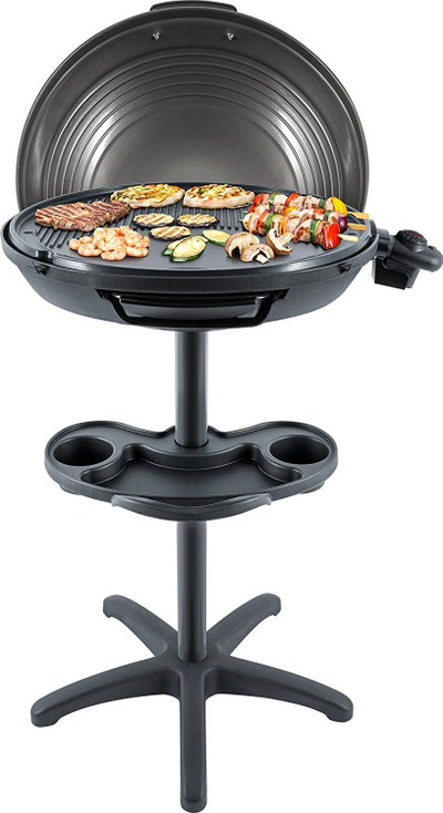 Grill elektrik Steba VG 325, Ø 48 cm, 2000 W, me shtresë jo ngjitëse, me termostat dhe kapak të shkëputshëm, i zi / hirtë