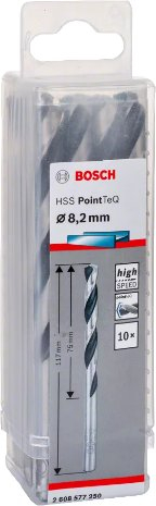 Set stërvitash metali Bosch PointTeQ 2608577250, HSS, 8.20 mm, 10 copë