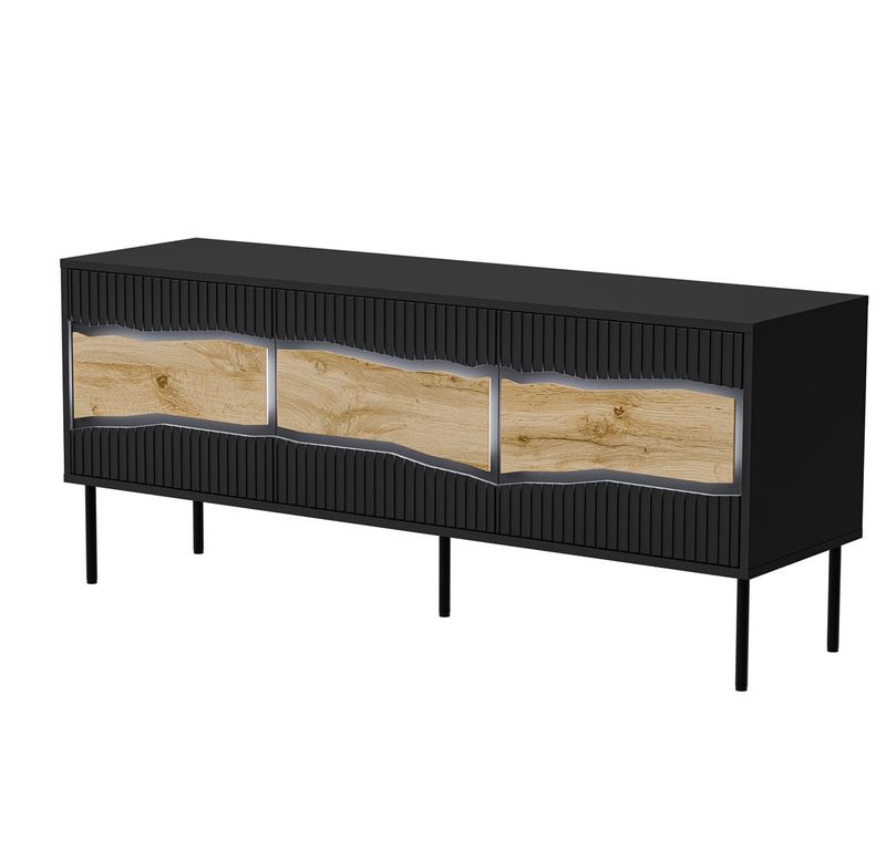 Komodë TV Cama INSERTO 3D FELLINI, 143.5 cm, me LED, e zezë