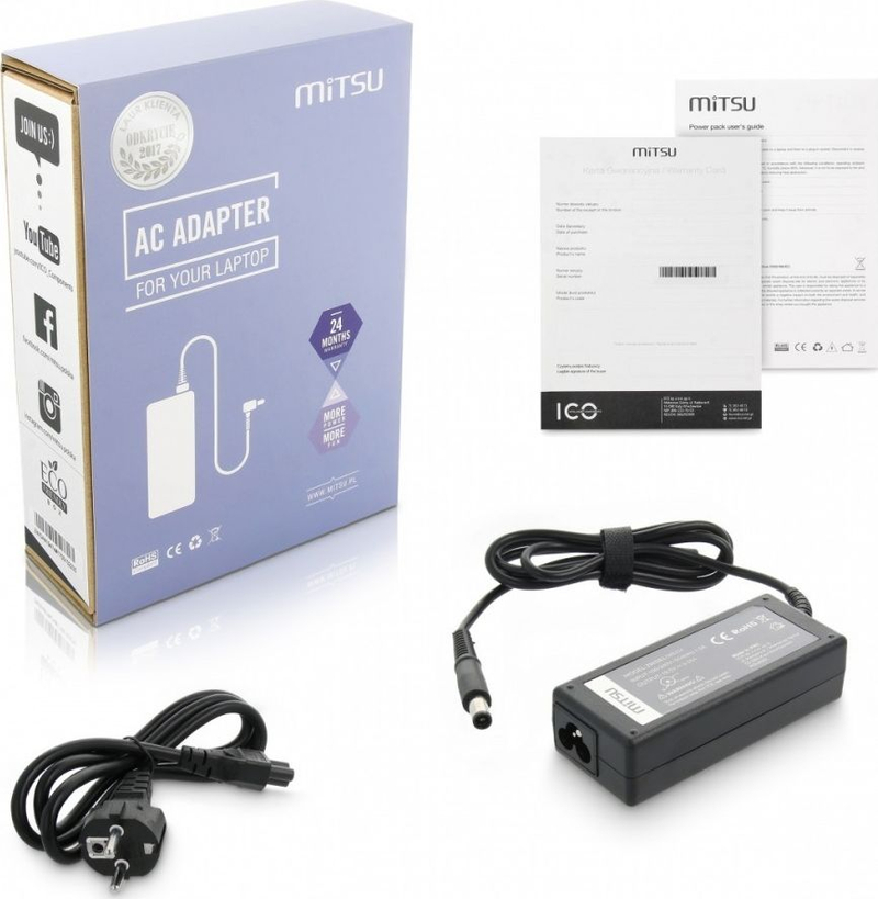 Adapter rryme për laptop Mitsu ZM/DEL195334, 65W, 19.5V 3.3A, kunj 5mm