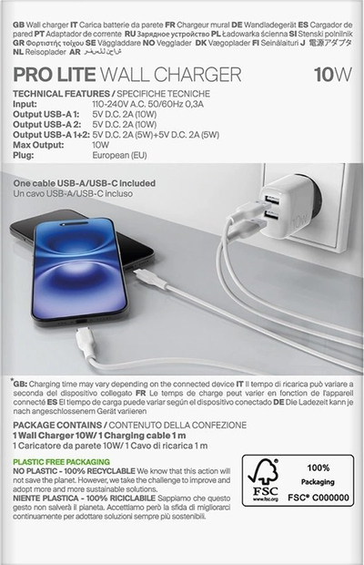 Karikues muri Puro Charger, 10W, 2x USB A, i bardhë