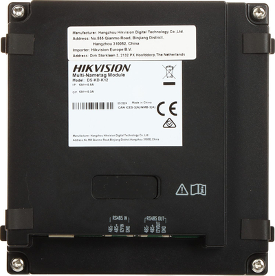 Modul tastiere Hikvision DS-KD-K12, për domofon, me numpad, gri