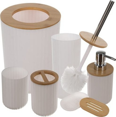 Set aksesorësh banjoje Ruhhy 24635, 6 copë, plastikë me bambu, i bardhë