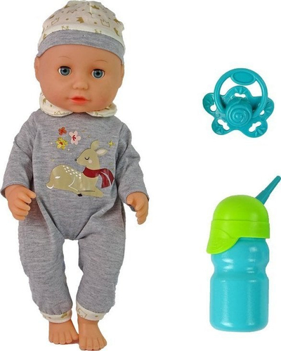Kukull bebe LeanToys Baby Doll, me zë, me biberon, me pizhama gri
