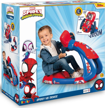 Simulator drejtimi për kalamoj Smoby Spidey V8 Driver, timon elektronik, me drita edhe tinguj, blu e kuqe