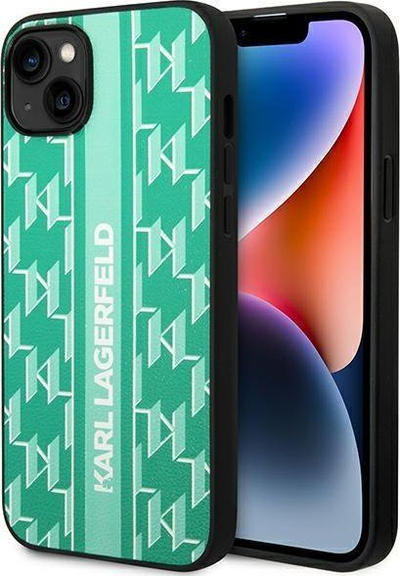 Futrollë Karl Lagerfeld Monogram Stripe për iPhone 14 Plus, hardcase, jeshile