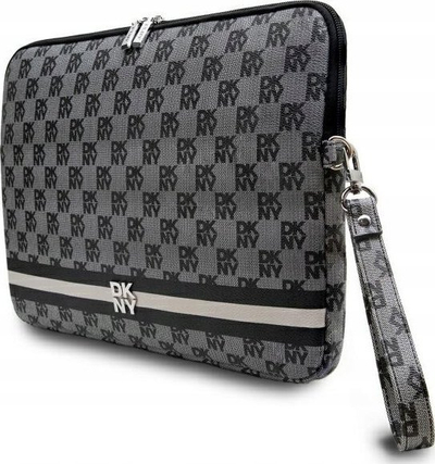 Чанта за лаптоп DKNY PU кожа со шара шаховска табла и пруги, 13-14", црна