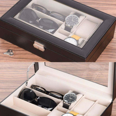 Kути организер KMTP Box, за 6 часовници и 3 пара очила, еко кожа, беж