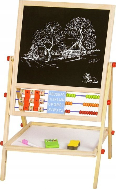Tabla edukative druri Leantoys, 2 në 1, me abak dhe orë, me shumë ngjyra