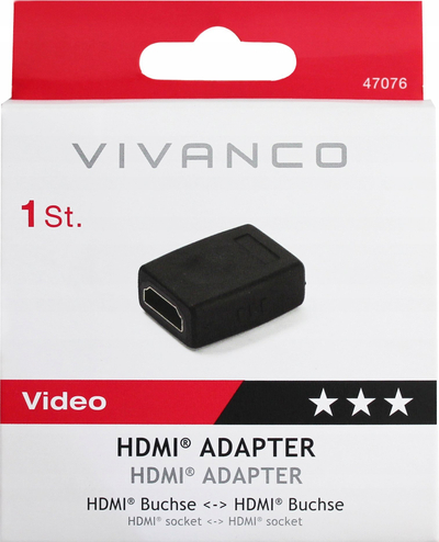 Adapter HDMI Vivanco 47076, femër me femër, kontakte me ar, i zi