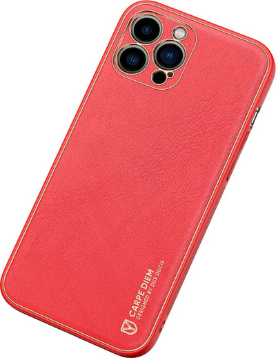 Футрола за телефон Dux Ducis Yolo за iPhone 13 Pro, еко кожа, компатибилна со безжично полнење, црвена