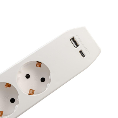 Prizë zgjatuese Spacer Extension, 3x Schuko, 4.5m 16A, e bardhë gri