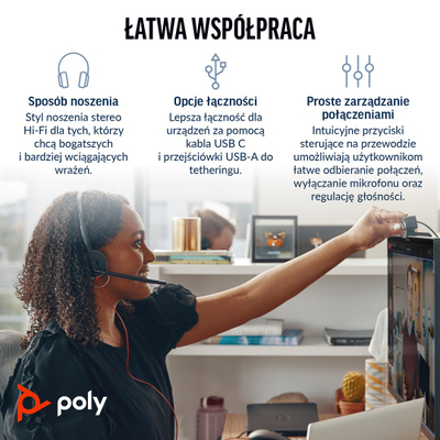 Kufje me mikrofon Poly Blackwire C3220, stereo, USB C, të zeza