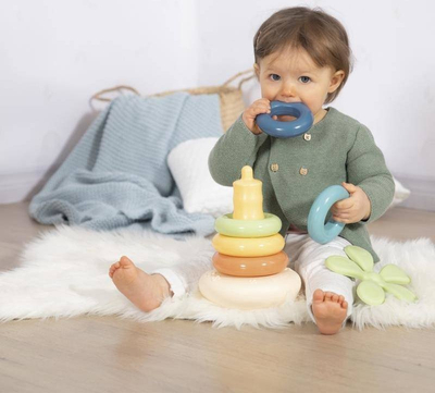 Lodër piramidë me unaza Smoby Little Green, bioplastikë, 6 pjesë, shumëngjyrëshe