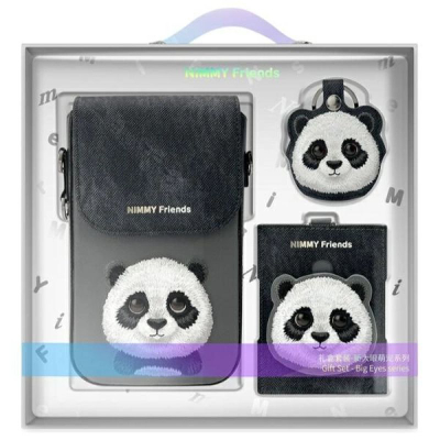 Set aksesorësh Nimmy Friends, 3 në 1, portofol dhe çantë telefoni, me panda, i zi