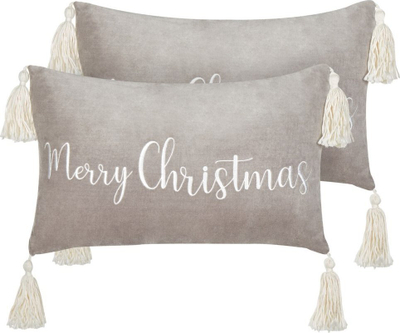 Set jastëkësh për zbukurim Merry Christmas, 30 x 50 cm, kadife pambuku, gri