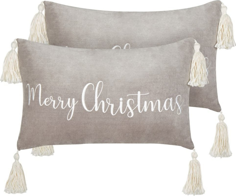 Set jastëkësh dekorativë Merry Christmas, 30 x 50 cm, kadife pambuku, gri