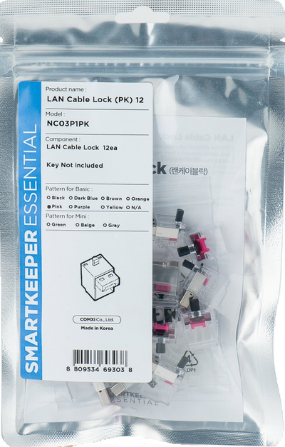 Bllokues kabllo rrjeti Smartkeeper Basic LAN Cable Lock 12, set 12 copë, për porta RJ45, rozë