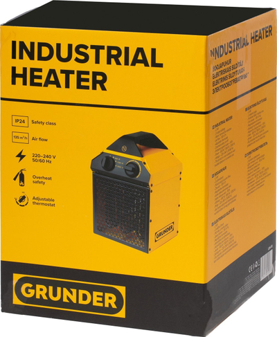 Ngrohës industrial Grunder LIH 10, 2000 W, me termostat që rregullohet, i verdhë