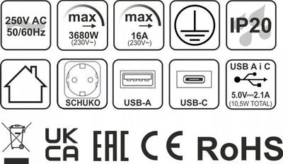 Zgjatues kablli Designlight, 2 prize, USB A dhe USB C, 3m, i zi