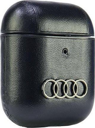 Futeri mbrojtës për AirPods Audi Leather Big Logo, lëkurë ekologjike, e zezë