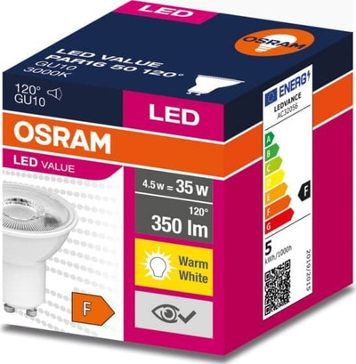Llampë LED Ledvance GU10 VALUE PAR16 50, 4.5W, 3000K, e bardhë