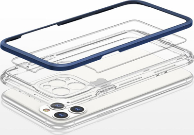 Kllëf telefoni Hurtel Hybrid Armor për iPhone 11 Pro, transparent me kornizë blu