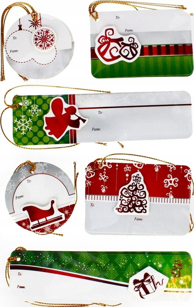 Etiketa dhuratash Craft with Fun Bilecik, set me 12 copë, për Krishtlindje, me shumë ngjyra