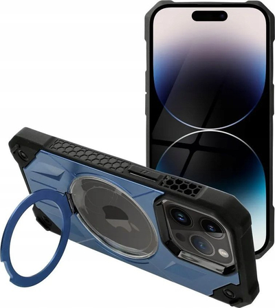 Maskë telefoni Kryt Armor Mag për iPhone 15 Pro, MagSafe, unazë stand, blu