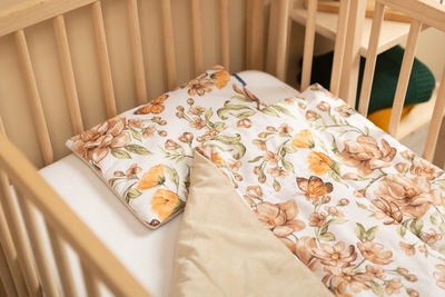 Set krevati për bebe Velvet Cot Set Square, jorgan edhe jastëk, kadife pambuku, bezhë