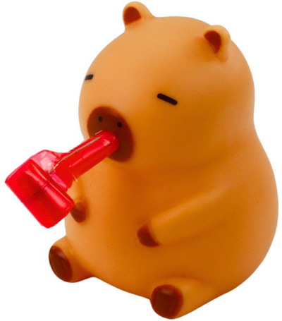 Figurë lodër squishy kapibara me borinë dhe pipë, 7cm, kafe