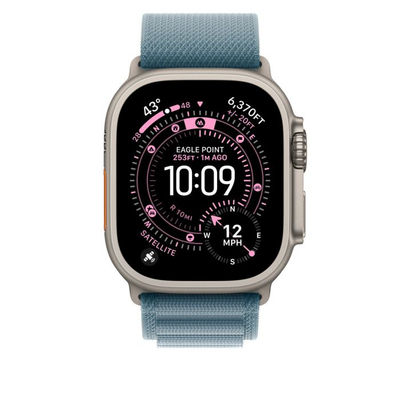 Apple Watch 49mm Loop, Light Blue Alpine Loop, Large, Natural Titanium Finish