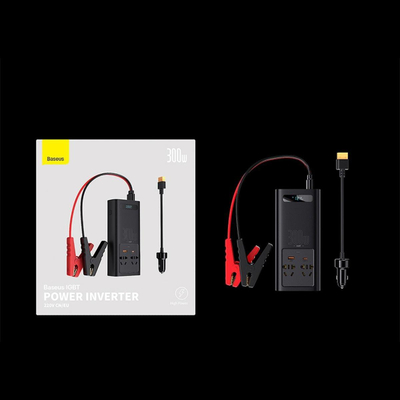 Inverter për makinë Baseus IGBT, 300W, DC 12V në AC 220V, me USB Type C, i zi