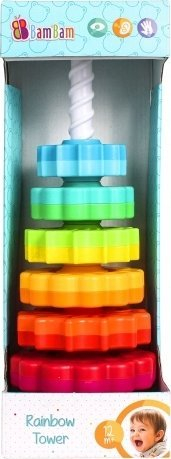 Lodër zhvillimore Bam Bam Rainbow Spiral Pyramid, piramidë me unaza, 12m+