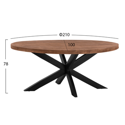 Tavolinë ngrënieje HM8483.11 ovale, 210x100x78 cm, dru Mango masiv, natyrale me këmbë të zeza