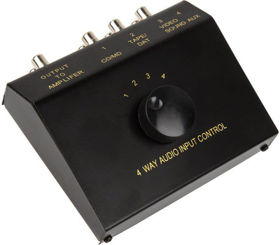 Ndarës audio InLine Manual 4-way, 4 hyrje RCA dhe 3.5mm, metalik, i zi